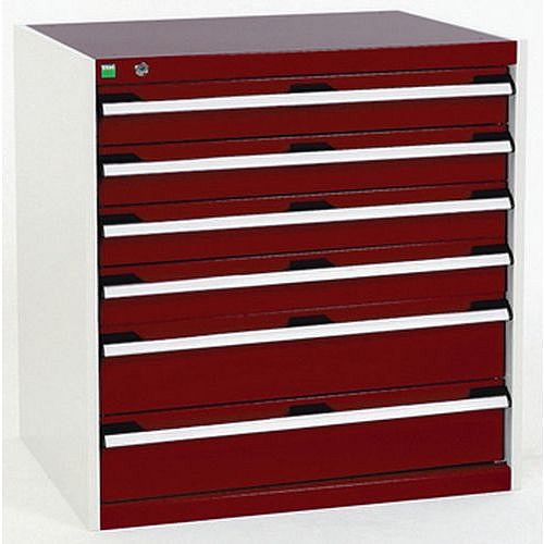 Dílenská zásuvková skříň Bott Cubio, 80 x 80 x 75 cm, 6 zásuvek, šedá-červená