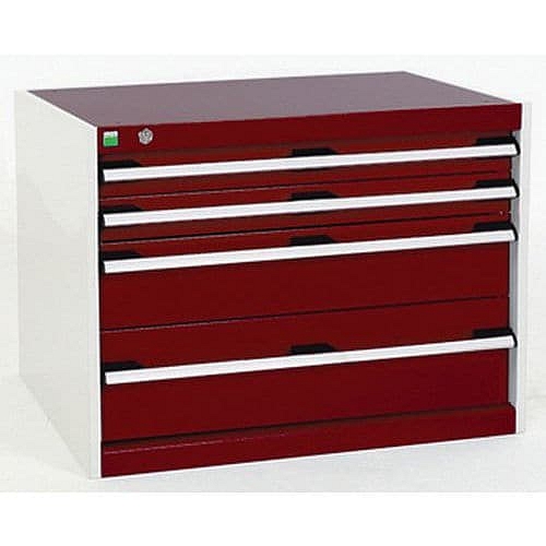 Dílenská zásuvková skříň Bott Cubio, 60 x 80 x 75 cm, 4 zásuvky, šedá-červená