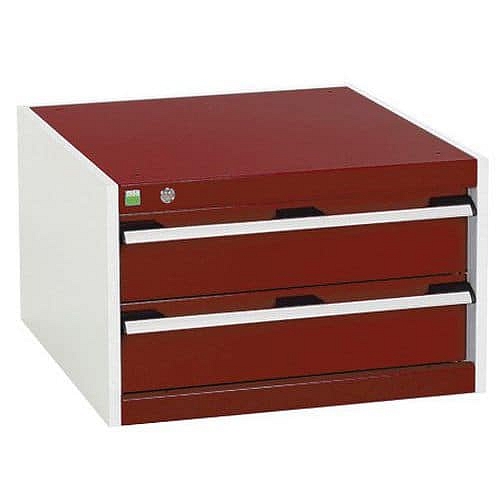 Dílenská zásuvková skříň Bott Cubio, 40 x 65 x 65 cm, 2 zásuvky, šedá-červená