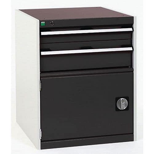 Dílenská zásuvková skříň Bott Cubio, 80 x 65 x 75 cm, 2 zásuvky, 1 skříňka, šedá-antracit