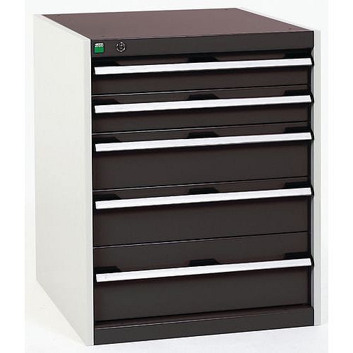 Dílenská zásuvková skříň Bott Cubio, 80 x 65 x 65 cm, 5 zásuvek, šedá-antracit