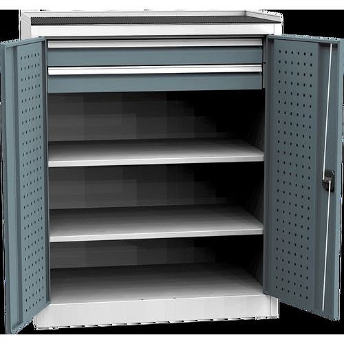 Dílenská skříň na nářadí se dvěma zásuvkami, 118 x 95 x 60 cm, šedá/tmavě šedá