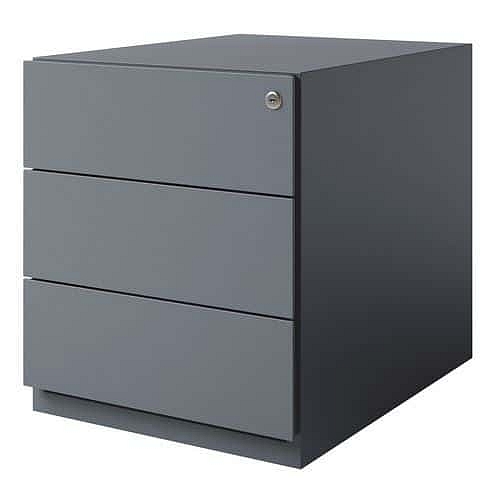 Nízká pojízdná kovová kartotéka Bisley, 3 zásuvky, šedá