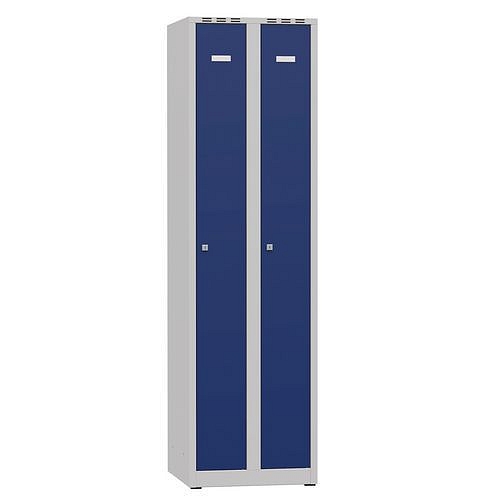 Svařovaná šatní skříň Tom, 2 oddíly, cylindrický zámek, šedá/modrá