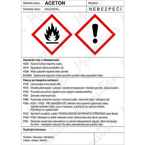 Výstražné GHS tabulky - Aceton štítek