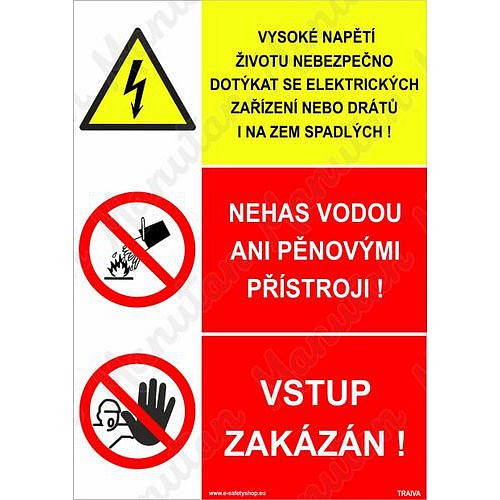 Výstražné tabulky - Vysoké napětí životu nebezpečno dotýkat se elektrických zařízení nebo drátů i na zem spadlých