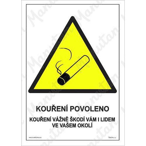 Výstražné tabulky - Kouření povoleno kouření vážně škodí vám i lidem ve vašem okolí