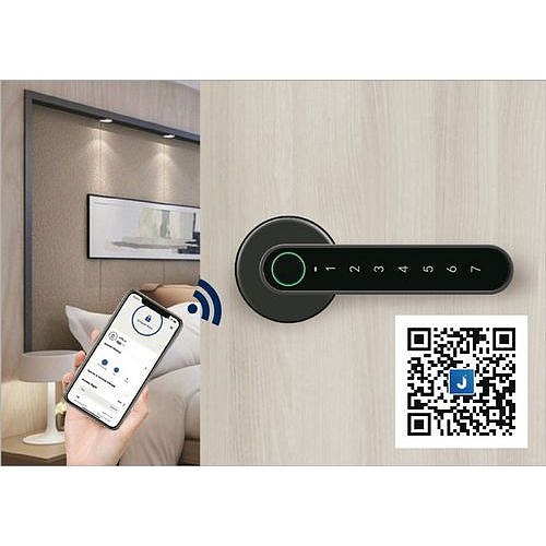 Chytrá klika „Smart Touch Handle“ ovládaná otiskem prstu, chytrým telefonem přes Bluetooth nebo PIN kódem, černá
