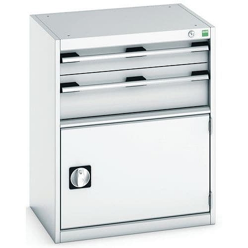 Dílenská zásuvková skříň Bott Cubio, 80 x 65 x 52,5 cm, 2 zásuvky, 1 skříňka, šedá-šedá