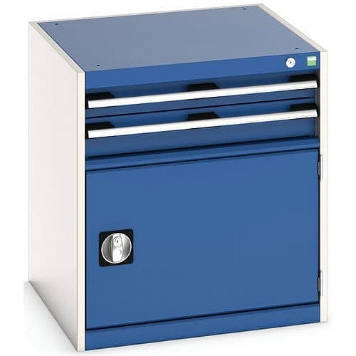 Dílenská zásuvková skříň Bott Cubio, 70 x 65 x 65 cm, 2 zásuvky, 1 skříňka, šedá-modrá