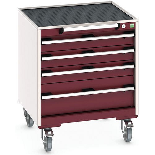 Mobilní zásuvková skříň Bott Cubio, 78,5 x 65 x 65 cm, 4 zásuvky, rohož, šedá-červená