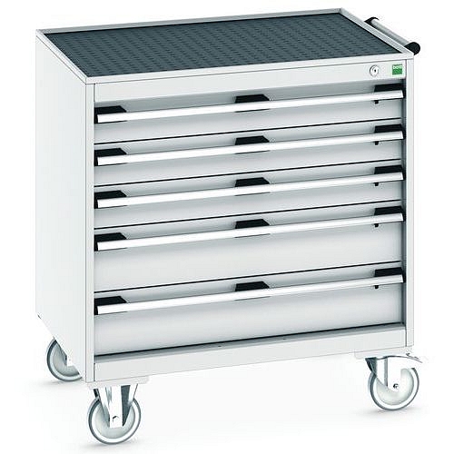 Mobilní zásuvková skříň Bott Cubio, 88,5 x 80 x 65 cm, 5 zásuvek, rohož, šedá-šedá