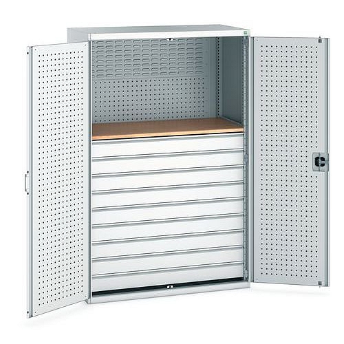 Dílenská skříň se zásuvkami Bott Cubio, multiplex, 200 x 130 x 65 cm, 9 zásuvek, šedá-šedá