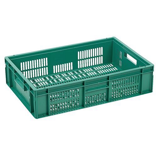 Plastová Euro přepravka Manutan Expert s perforovanými stěnami, zelená, 150 x 400 x 600 mm, 28 l