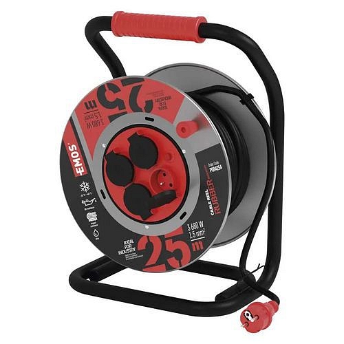 Venkovní prodlužovací kabel na bubnu, 25 m, 4 zásuvky, guma - neopren, 1,5 mm2