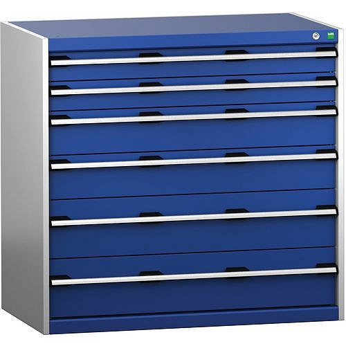 Dílenská zásuvková skříň Bott Cubio 200, 100 x 105 x 65 cm, 6 zásuvek, šedá-modrá
