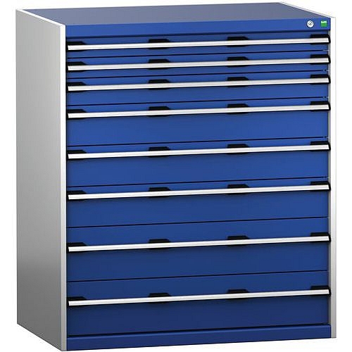 Dílenská zásuvková skříň Bott Cubio 200, 120 x 105 x 75 cm, 8 zásuvek, šedá-modrá