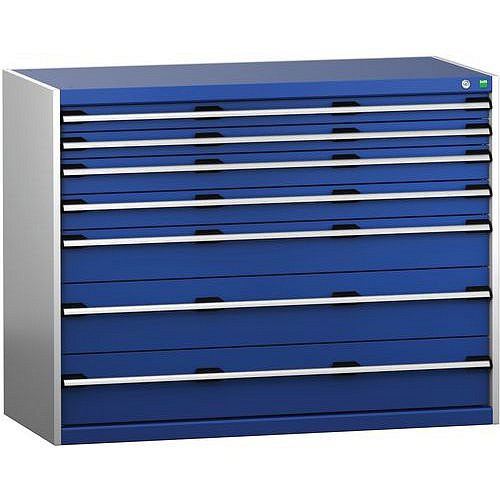 Dílenská zásuvková skříň Bott Cubio 200, 100 x 130 x 65 cm, 7 zásuvek, šedá-modrá