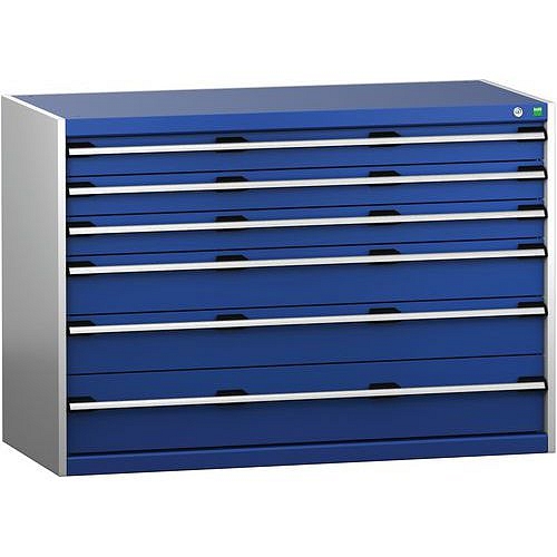 Dílenská zásuvková skříň Bott Cubio 200, 90 x 130 x 65 cm, 6 zásuvek, šedá-modrá