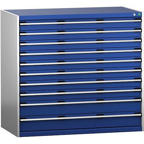 Dílenská zásuvková skříň Bott Cubio 200, 120 x 130 x 75 cm, 10 zásuvek, šedá-modrá