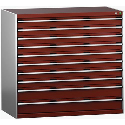 Dílenská zásuvková skříň Bott Cubio 200, 120 x 130 x 75 cm, 10 zásuvek, šedá-červená