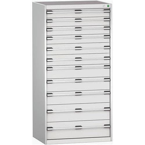 Dílenská zásuvková skříň Bott Cubio 200, 160 x 80 x 65 cm, 11 zásuvek, šedá-šedá