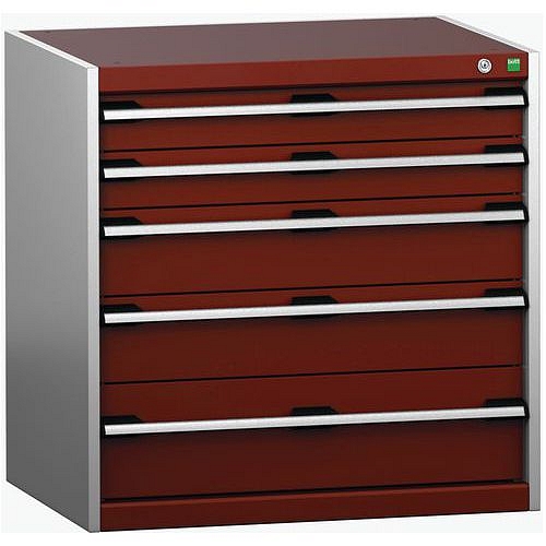 Dílenská zásuvková skříň Bott Cubio 200, 80 x 80 x 65 cm, 5 zásuvek, šedá-červená