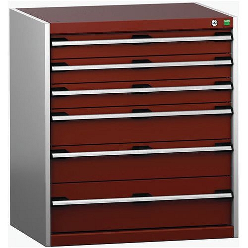 Dílenská zásuvková skříň Bott Cubio 200, 90 x 80 x 65 cm, 6 zásuvek, šedá-červená