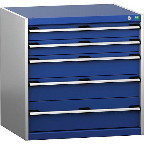 Dílenská zásuvková skříň Bott Cubio 200, 80 x 80 x 75 cm, 5 zásuvek, šedá-modrá