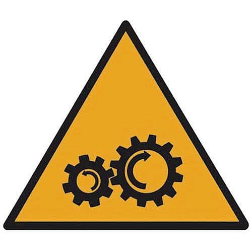 Výstražná tabulka Manutan Expert - Nebezpečí sevření - rotující ozubená kola, hliník, 200 mm