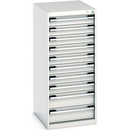 Dílenská zásuvková skříň Bott Cubio, 120 x 52,5 x 65 cm, 10 zásuvek, šedá-šedá