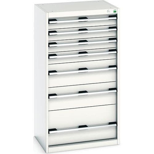 Dílenská zásuvková skříň Bott Cubio, 120 x 65 x 52,5 cm, 7 zásuvek, šedá-šedá