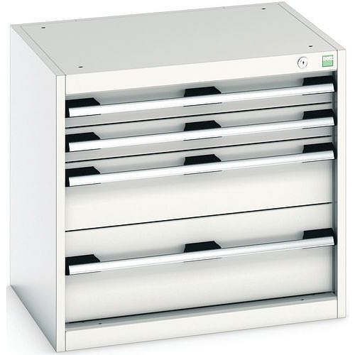 Dílenská zásuvková skříň Bott Cubio, 60 x 65 x 52,5 cm, 4 zásuvky, šedá-šedá