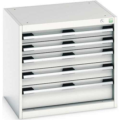 Dílenská zásuvková skříň Bott Cubio, 60 x 65 x 52,5 cm, 5 zásuvek, šedá-šedá