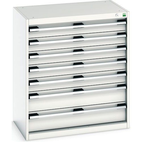 Dílenská zásuvková skříň Bott Cubio, 90 x 80 x 52,5 cm, 7 zásuvek, šedá-šedá