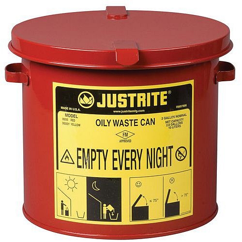 Kovový koš SoundGard™ na olejový odpad, červená, 8 l