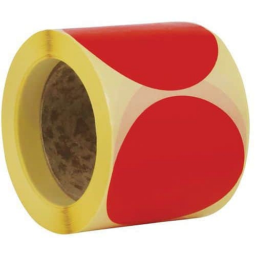 Samolepicí značkovací kolečka Manutan Expert, červená, průměr 90 mm, 500 ks na roli