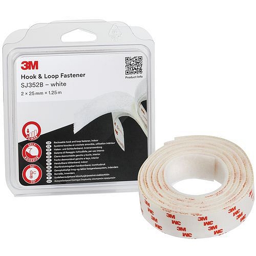 Samolepicí suchý zip 3M SJ3526 a SJ3527, bílá, 25 mm x 1,25 m