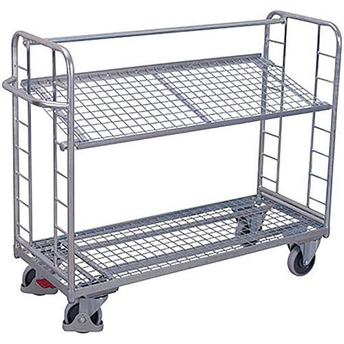 Pozinkovaný policový vozík se šikmými mřížovými policemi, 2 police, 151 x 55 x 123,5 cm