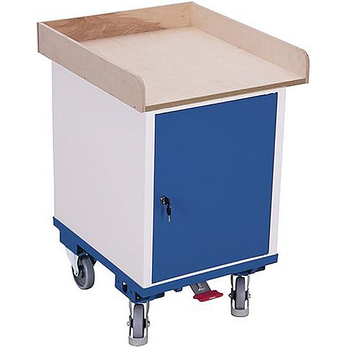 Dílenský vozík se skříňkou, vyvýšené okraje, 57,5 x 66 x 90,5 cm, modrý