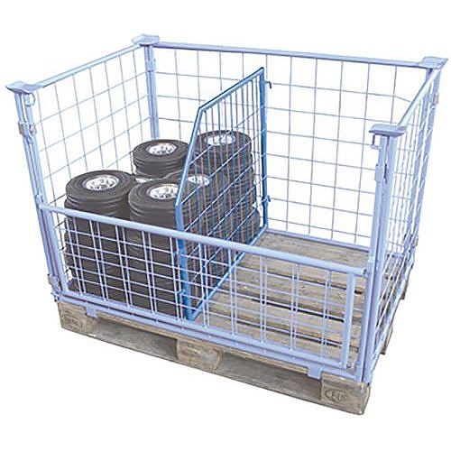 Mezistěna k paletovým nástavcům se zkosenou stranou, pletivová, modrá, 75 x 80/40 cm