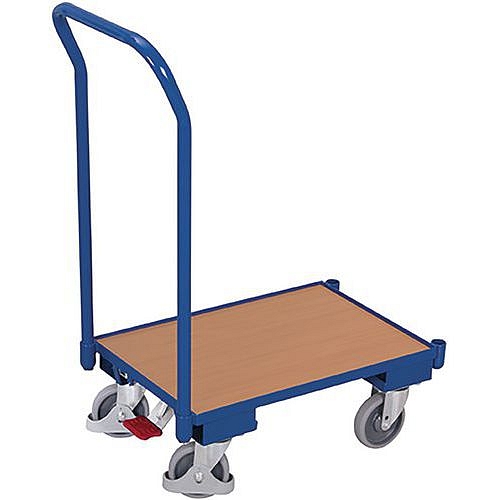 Plošinový vozík Euro s madlem, do 250 kg, 10mm hrana, 74 x 41,5 x 100 cm, modrý