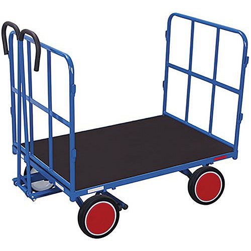 Ruční vozík s tažným madlem a 2 bočnicemi, do 700 kg, plná kola, modrý, 112 x 71,5 x 120 cm