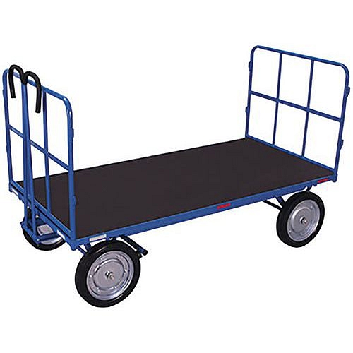 Ruční vozík s tažným madlem a 2 bočnicemi, do 1 250 kg, plná kola, modrý, 206,5 x 101,5 x 134 cm