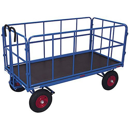 Ruční vozík s tažným madlem a 4 bočnicemi, do 1 000 kg, nafukovací kola, modrý, 166,5 x 81,5 x 134 cm