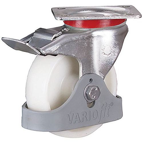 Polyamidové pojezdové kolo s přírubou, 125 x 38 mm, kuličkové ložisko, otočné s brzdou