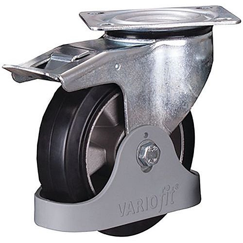 Gumové pojezdové kolo s přírubou, 160 x 50 mm, kuličkové ložisko, otočné s brzdou