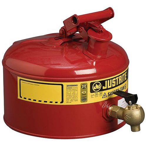 Bezpečnostní nádoba na hořlaviny Justrite s plastovým vypouštěcím ventilem, červená, 8 l