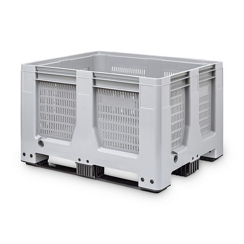 Paletový kontejner MaxiLog s perforovanými stěnami, 3 ližiny, 610 l, šedý