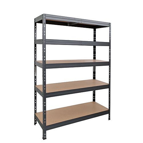 Kovový regál Manutan Expert Rapid 3, 180 x 120 x 45 cm, 250 kg/police, 5 dřevovláknitých HDF polic, antracit